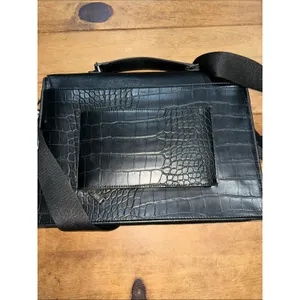 BEIS Black Leather Croc Embossed Padded Laptop Bag with Shoulder Strap thumbnail 6