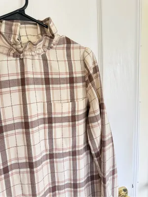 Sézane Plaid Ruffle Neck Long Sleeve Dress in Cream and Brown thumbnail 5