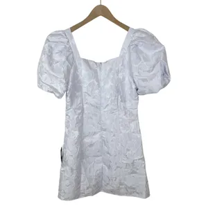 NWT Lulus Beyond Amazing White Floral Jacquard Puff Sleeve Mini Dress Size Large thumbnail 5