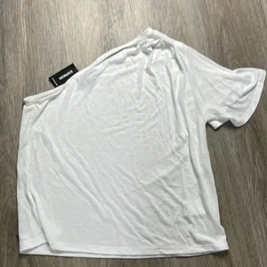 Express One Shoulder White T-Shirt Size XS thumbnail 7