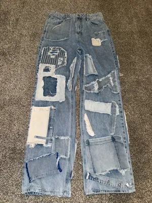 Akira Patchwork Wide Leg Jeans Size 11(W29) Blue Distressed Denim thumbnail 1
