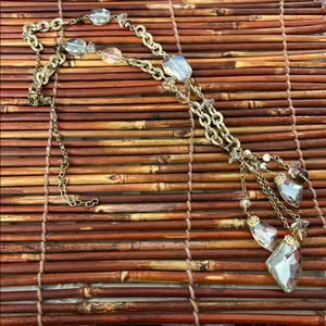 Gold Chain Necklace with Crystal Accents & Crystal Tassel 27”- 33” thumbnail 3