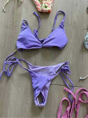 Rooted swim purple lilac rubber cheeky triangle bikini set thumbnail 1