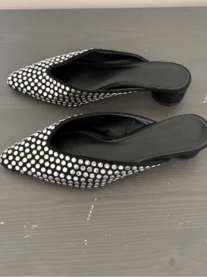 ZARA Black Studded Mules Size 37 Pointed Toe Kitten Heel Slip On Flats Chic thumbnail 13