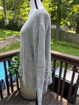 J.Crew Mercantile V-Neck Textured Sweater Top in Gray Heathered Size XL thumbnail 4