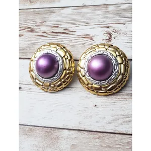 Vintage Clip On Earrings Large Statement Gold Tone, Silver Tone, Metallic Purple thumbnail 2