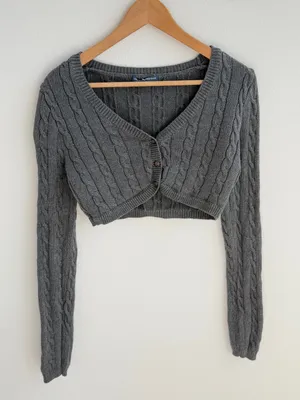 Brandy Melville Gray Cable Knit Cropped Cardigan Shrug thumbnail 1
