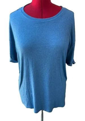 Womens NWOT Blue SHort sleeve‎ Shirt cuffed SEAMS OUT Brand-Anrabess #380 thumbnail 1