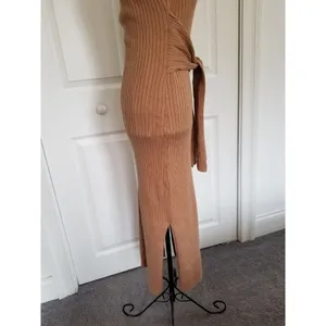 GOOD AMERICAN Sleeveless Rib Knit Tie Waist Midi Dress Taupe Tan Size 2 M thumbnail 5