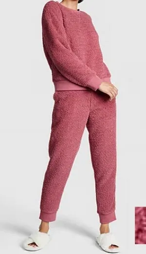 Victorias Secret Cozy Jogger Lounge Set Pink Size Medium Pink Fleece New thumbnail 1