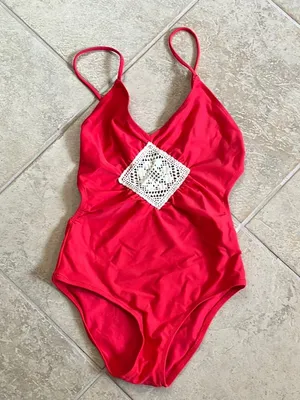 Aerie Red One-Piece Swimsuit with Crochet Detail thumbnail 1