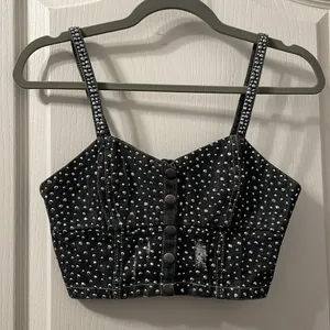 💙💖 NEW Boot Barn Denim Studded Cropped Bustier Top Gray Size XS thumbnail 2