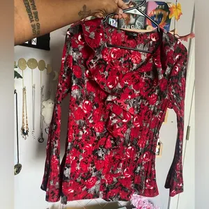 Women's Black and Red Blouse Y2K Vintage Size PL thumbnail 1