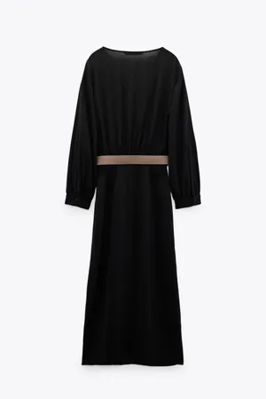 ZARA Black Belted Long Sleeve Grunge Midi Dress thumbnail 4