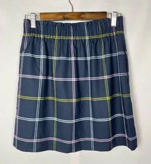 J. Crew Navy Blue Wool Sidewalk‎ Plaid Elastic Waist Skirt 2 thumbnail 1