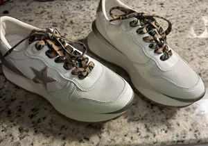 Vintage Havana Cream and Tan Platform Sneakers with Leopard Laces thumbnail 1