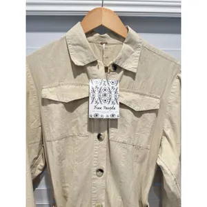 NEW‎ Free People Aubrey Belted Long Sleeve Utility Shirtdress in Cream Khaki XS thumbnail 3