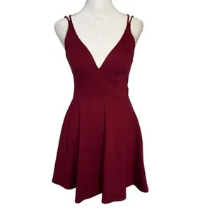 ✨Lulu’s Believe in Love Wine Red Backless Skater Sz Large Maroon Dress✨ thumbnail 6