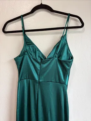 Hello Molly Emerald Green Satin Cowl Neck Slip Dress size xs thumbnail 4