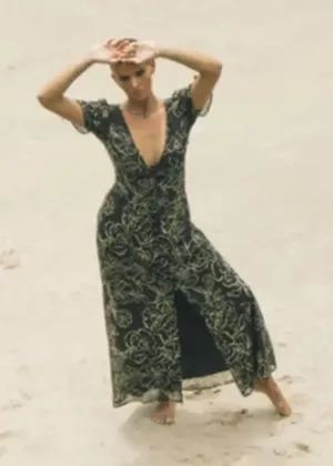 Charlie holiday brown with green floral maxi dress thumbnail 1