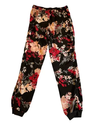 Soho Street New York & Company Floral Joggers Pants Black Pink Red XS thumbnail 2