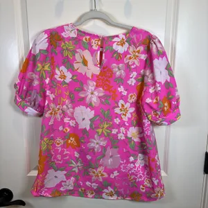 JODIFL Floral Tunic Top Medium Hot Pink Boho‎ Boutique Blouse Coastal Resort thumbnail 8