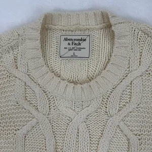 Abercrombie Fitch Cream Cable Fisherman Knit‎ Crew Neck Sweater Women Size L thumbnail 3