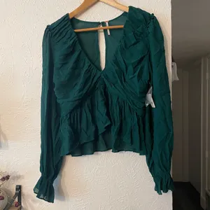 NWT Free People Teal Textured Peasant Daia Top Small thumbnail 5