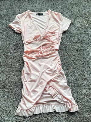 SHEIN Light Pink Wrap-Front Ruched Mini Dress thumbnail 2