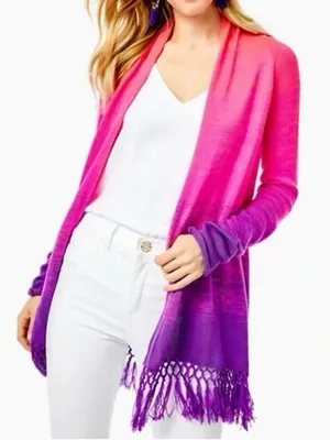 Lilly Pulitzer Tatum Cardigan Fringe Ombre Pink Purple thumbnail 1