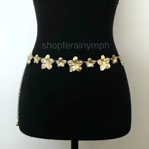 Vintage Y2K Boho Gold Flower Chain Belt, Fits 12.5–36 Inches, X7GA1179 thumbnail 1