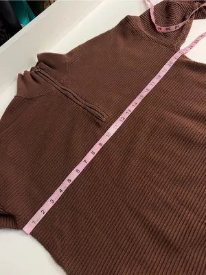 Brown ribbed sweater half zip cozy comfy fall travel elevated basic lounge relax Size XL thumbnail 3