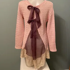 A’reve Blush Pink Lace and Ribbon Sweater Anthropologie thumbnail 2