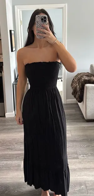 Strapless Black Maxi Dress Tiered thumbnail 1