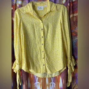 Maeve Yellow Collared Button-Down Tie Cuff Long Sleeve Blouse✨ thumbnail 4