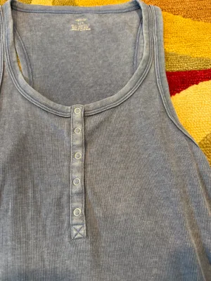 Aerie Blue Vintage Wash Henley Tank Top Ribbed Size Large thumbnail 2