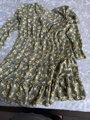 Inspired Hearts Olive Green Floral Dress with Yellow Accents thumbnail 4
