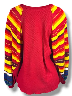 Free People We The Free Rainbow Dreams Pullover XS Red Combo Balloon Sleeve thumbnail 6