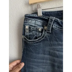Miss Me Mid Rise Easy Bootcut Jeans 30 Blue Thick Stitch Bling Western Y2K Boho thumbnail 5