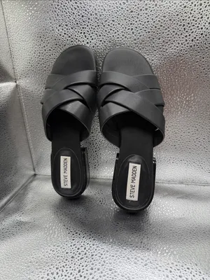 Steve Madden Black Crisscross Slide Sandals with Padded Footbed thumbnail 2