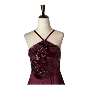 Lulus Dress Women Medium Burgundy Time of Love Sequin Halter‎ Skater Mini Prom thumbnail 4