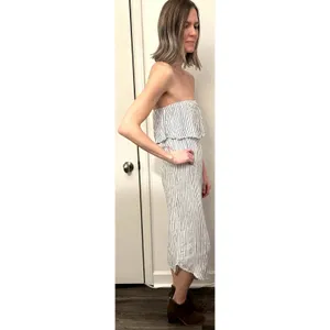 Japna Blue White Striped Tube Top Strapless Capri Pantsuit Women's Sz XS thumbnail 10