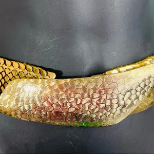 Vintage 80s Womens Stretch Belt Gold Metallic Fish Scale Disco thumbnail 3