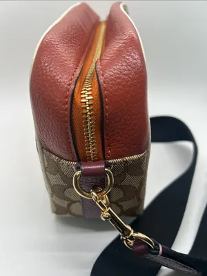 Coach Dempsey Camera Bag Brown Signature Jacquard Orange Logo Patch and Stripes thumbnail 5