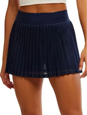 Free People Navy Blue Pleated Mesh Mini Skirt Built-In Shorts XS/S thumbnail 4