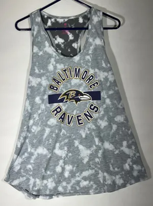 National Football League Team Apparel Baltimore Ravens Tank Top Junior XL 15-17 Gray/White Tie Dye‎ Racerback Tank thumbnail 1