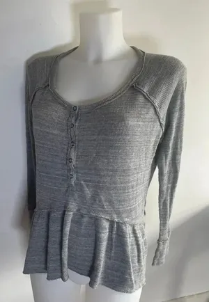Free‎ People Coastline Thermal Henley Peplum Top Gray Marled 0019 thumbnail 1