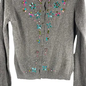 Glam Souls Cashmere Wool Blend Cardigan Rhinestone Brown Size S/M thumbnail 5