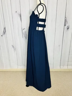 Davi & Dani Maxi Dress Sz L Navy Open Back Ladder Strap Smocked Front Sleeveless thumbnail 5