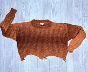 Earthbound cropped long sleeve brown hombre sweater shirt pull over med thumbnail 1
